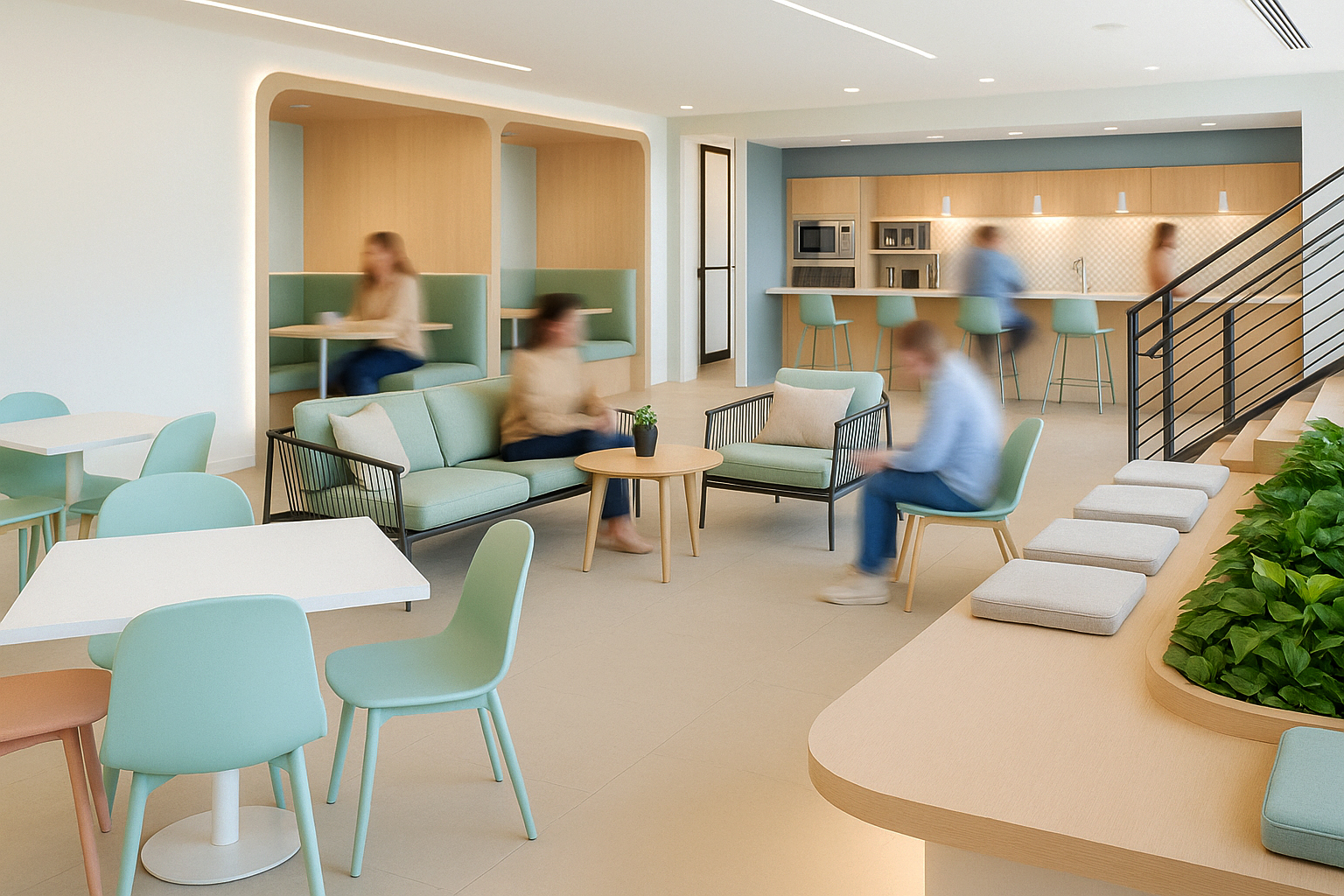 Oficina que refleja la cultura de la empresa; diseño y cultura organizacional alineados con zonas colaborativas